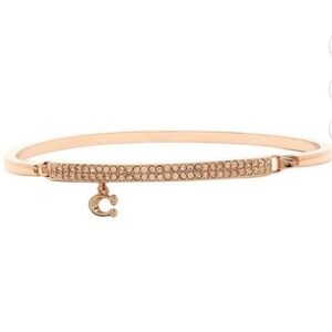 COACH Signature Pave C-Bar Bangle Bracelet In Rose Gold & Cubic Zirconia NEW